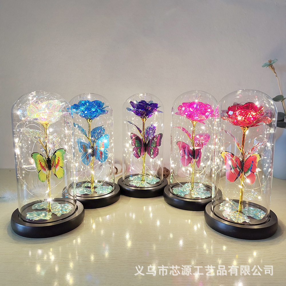 Hoja de oro rosa eterna flor cubierta de cristal de la flor eterna del Día de la madre Navidad del Día de San Valentín de la flor