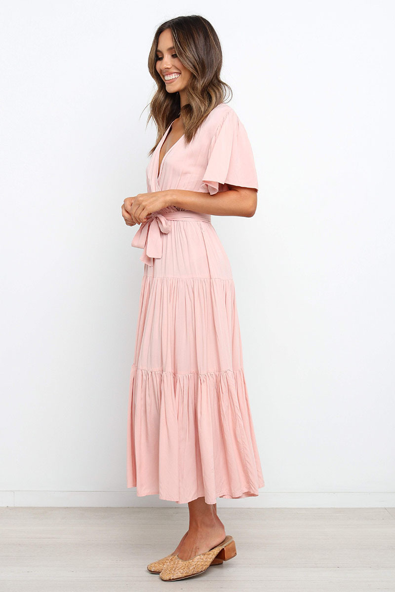 269g Weight Midi Dress Dress Length Type Short Sleeve Sleeve Length Princess Dress Dresses Type Regular Sleeve Sleeve Type Cotton, Polyester Fabric Type Mid Waist Waist Line Holiday, Daily, Selfie Occasion V Neck Neckline Regular Fit Fit Type Solid Color Pattern Summer Season Women's Gender Casual, Elegant, Streetwear Style Wholesale Women's Casual Elegant Streetwear Solid Color Holiday Daily Selfie V Neck Short Sleeve Princess Dress 无