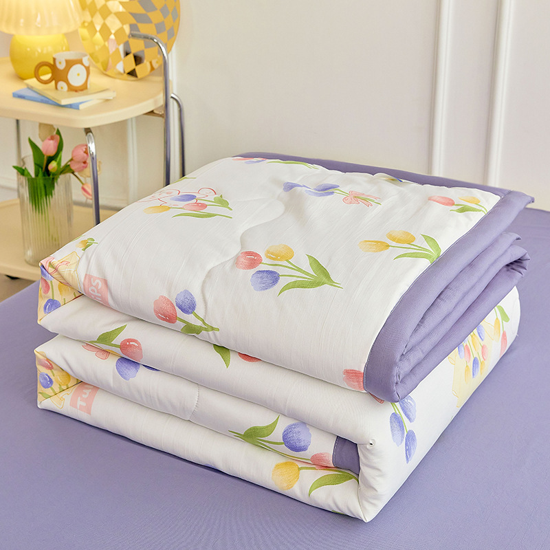 Edredón de verano de algodón y lino lavado, edredón fresco de verano, dormitorio para niños, edredón de aire acondicionado lavable a máquina de cuatro piezas