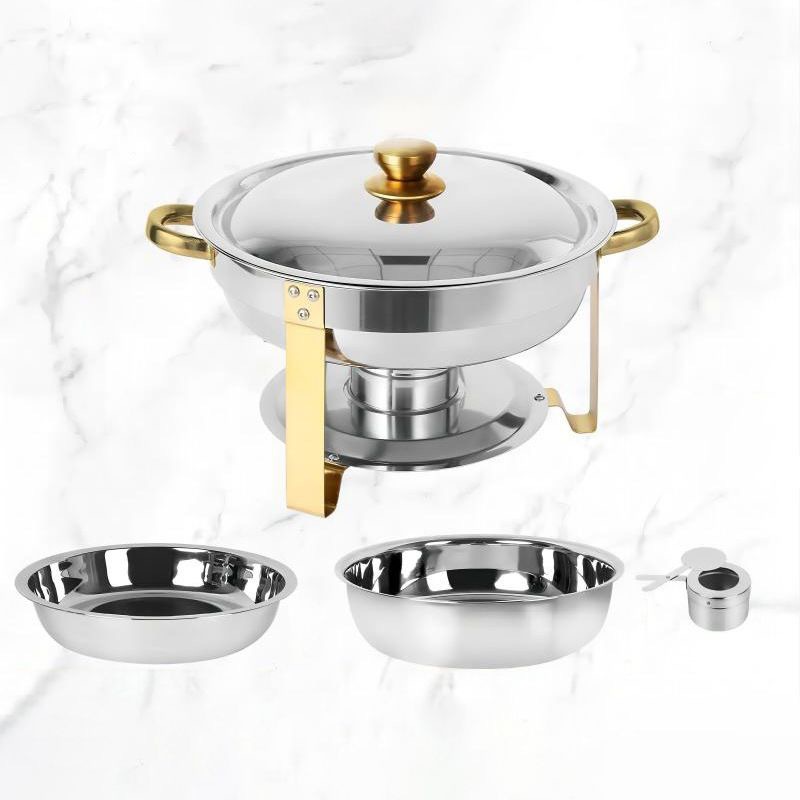 Cross-border 5QT stainless steel round buffet stove, hotel heating container, commercial detachable alcohol stove
