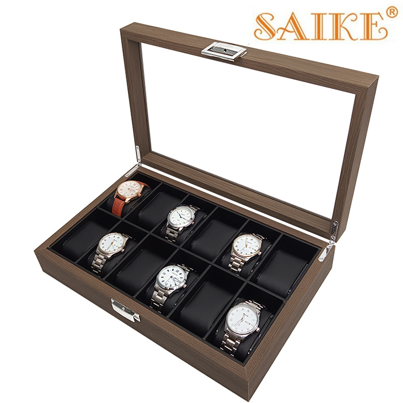 现货黑胡桃纹木质12位手表腕表收纳礼品盒12只装手表盒