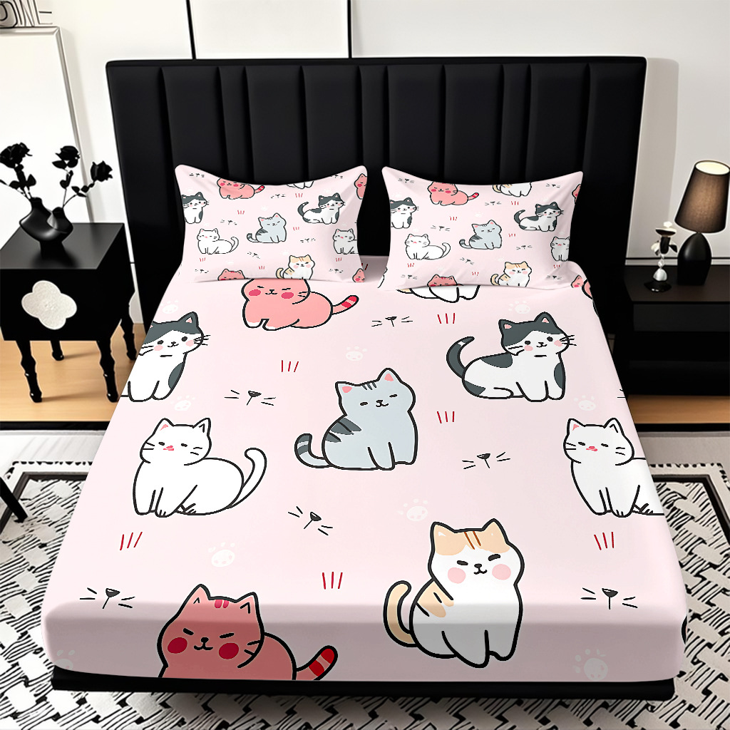 TEMU / JIT cama abrasiva Kits de dibujos animados gatito impresión digital 3D ropa de cama para diseñar