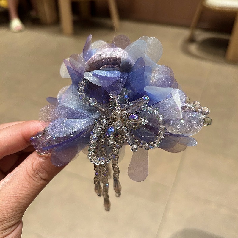 氛围感超仙法式立体花朵抓夹轻奢高级感蝴蝶结珠珠鲨鱼夹盘发头饰|undefined