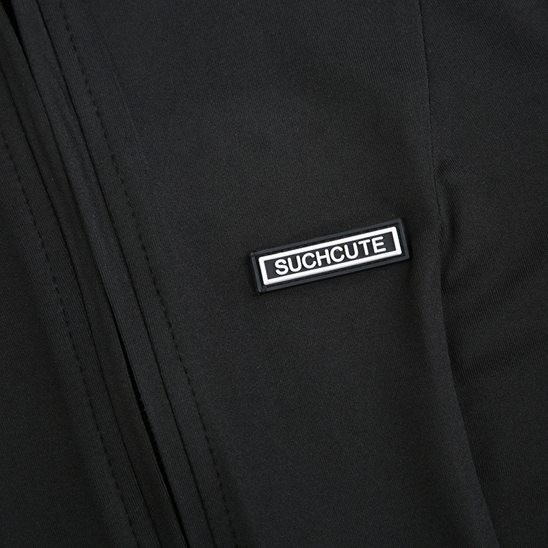 Street Stand Collar Split Zipper Tight Shark Jumpsuit Autumn Sports Casual Long Sleeve Sexy Top