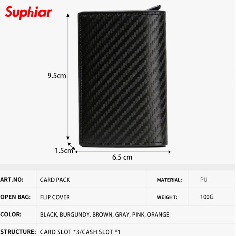 Cartera de fibra de carbono transfronteriza bolsa de tarjetas antirrobo cepillo europeo y americano cartera de hombres RFID cartera ultra delgada multi-tarjeta caja personalizada