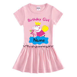 2023夏装小猪女童连衣裙棉质短袖宝宝木耳边百褶洋气公主裙子