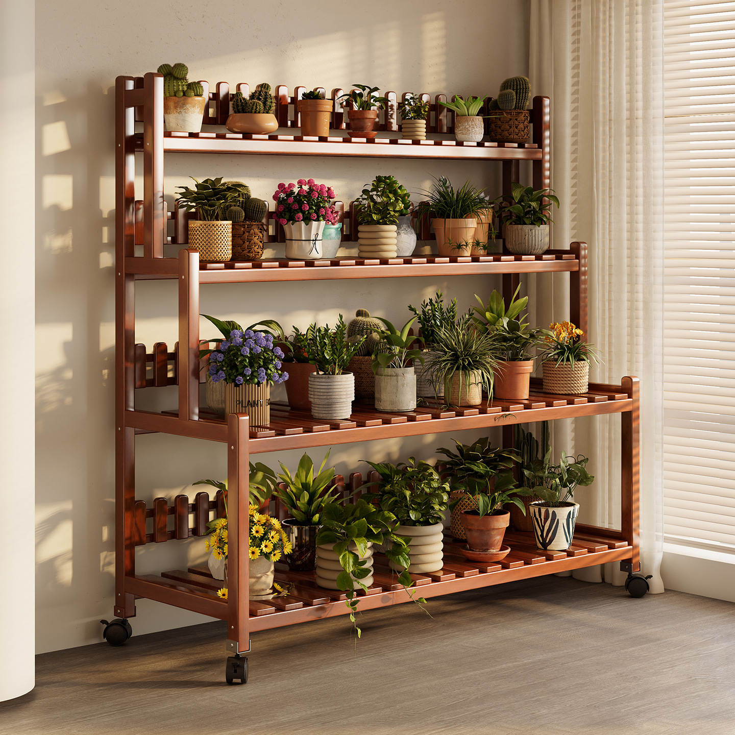 Estante de flores Estante de almacenamiento Balcón Sala de estar de pie Nuevo tipo de escalera móvil de múltiples capas Carnoso estante para macetas de flores verdes