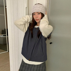 苏奈韩系简约圆领纽l扣拉链马甲女2025新款宽松百搭上衣fromanna