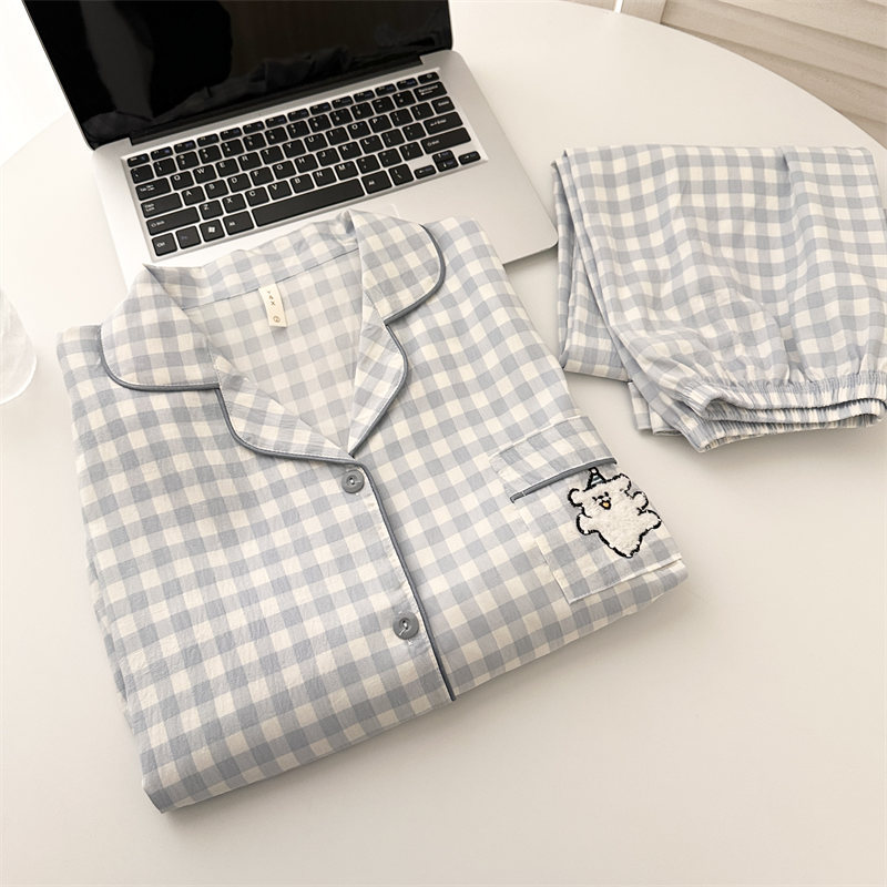 Transfronterizo al por mayor lindos rayas amarillas osos impresión pijamas de primavera y otoño nuevos pantalones de mangas largas set de ropa para el hogar