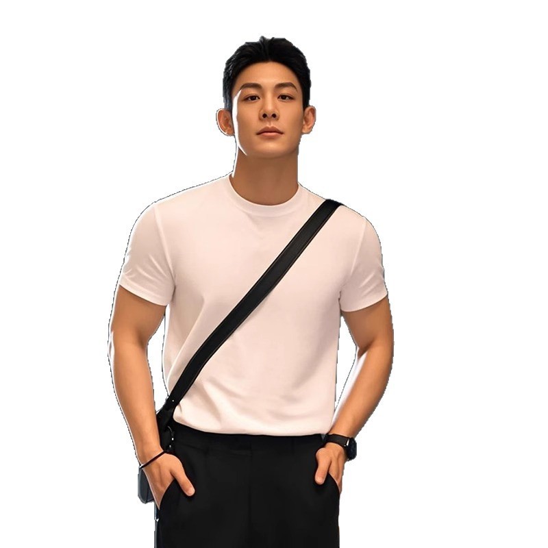成熟した安定したメンズ袖口Tシャツ夏ネイビーブルーフィットネス半袖筋肉露出右肩スリムハーフスリーブ|undefined