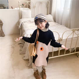 童装女童毛衣裙2021冬装韩版儿童针织连衣裙宝宝洋气卡通长裙M47