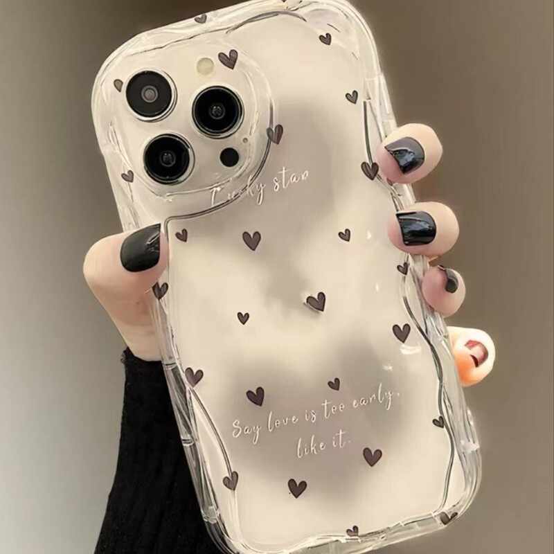 Black Heart-Shaped Case Suitable for Apple 15 Pro Max, iPhone 16, Cute, Personalized, Anti-Drop, High-End for 14, 17, 13