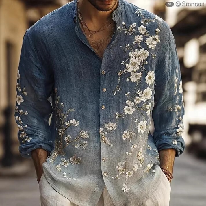 2026 Large Size Shirts Cross-Border Fashion Men's Retro Style Shirts 3D Digital Printing Long-Sleeved Shirts with Lapel Collar Order