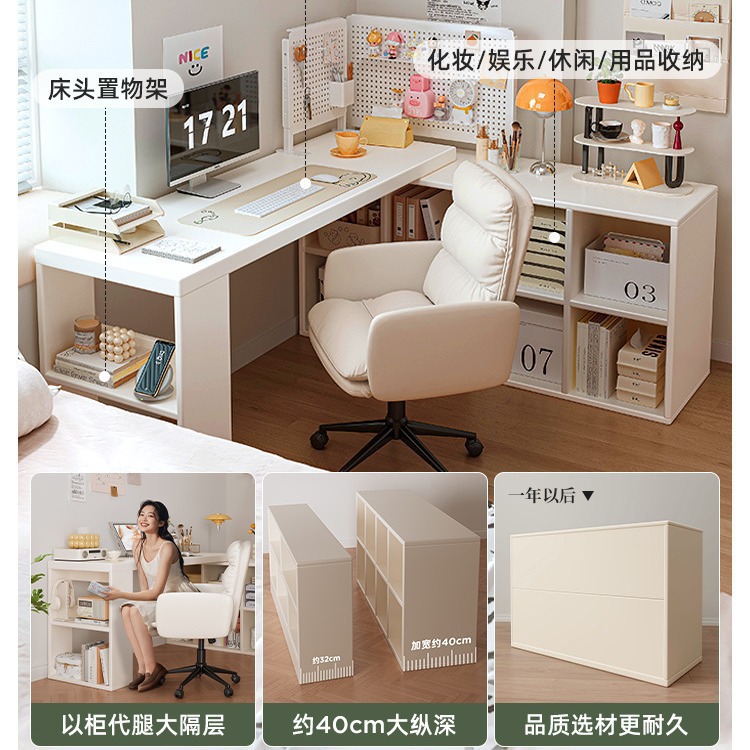 Escritorio de esquina Dormitorio Escritorio de computadora para niñas Escritorio en forma de L de madera maciza Librería Escritorio de oficina de esquina integrado Banco de trabajo