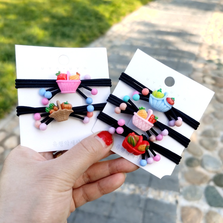 Korean Edition Cherry Triple High elasticity fruit Tousheng bow Hair tie rubber string wholesale