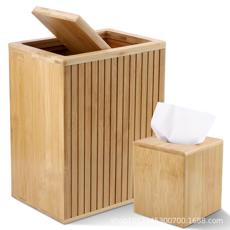 Bamboo Trash Can Solid Wood Square Trash Can with Lid Wooden Kitchen Garbage Blue Wooden Garbage Storage Bucket Bamboo Trash Can Solid Wood Square Trash Can with Lid Wooden Kitchen Garbage Blue Wooden Garbage Storage Bucket