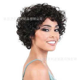 自然色卷发真人发头套Pixie Cut Human Hair Wig欧美外贸厂家直销