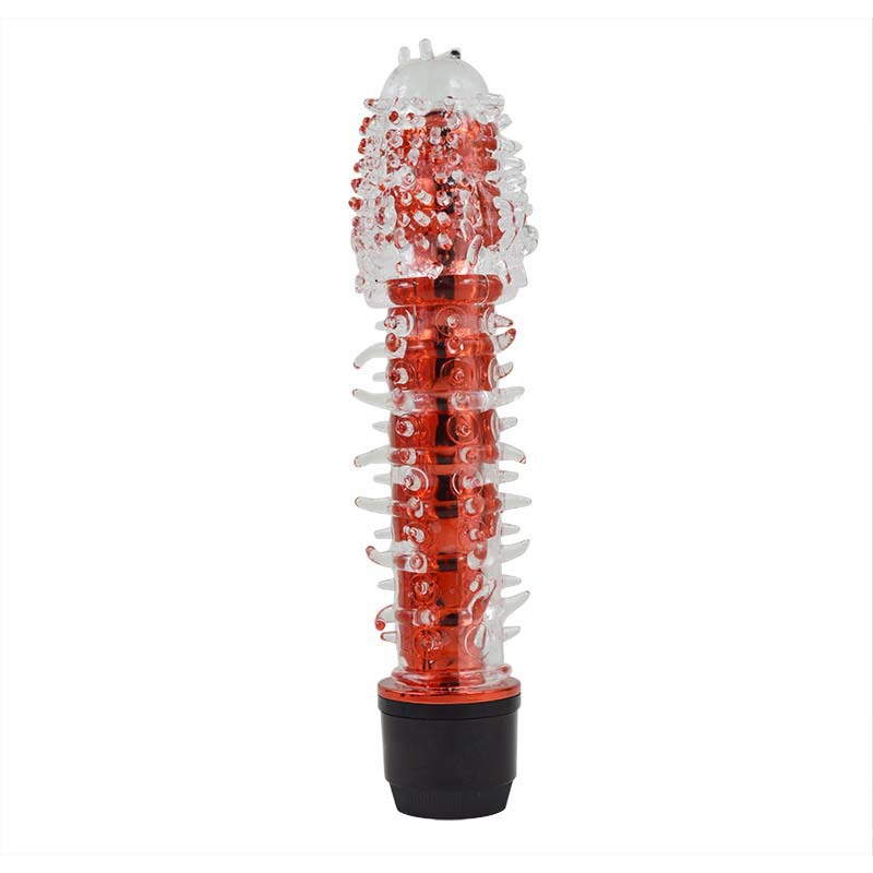 Crystal Spiked Vibrating Masturbator, TPE Textured Sleeve, Purple, Manual Control — detail image 5