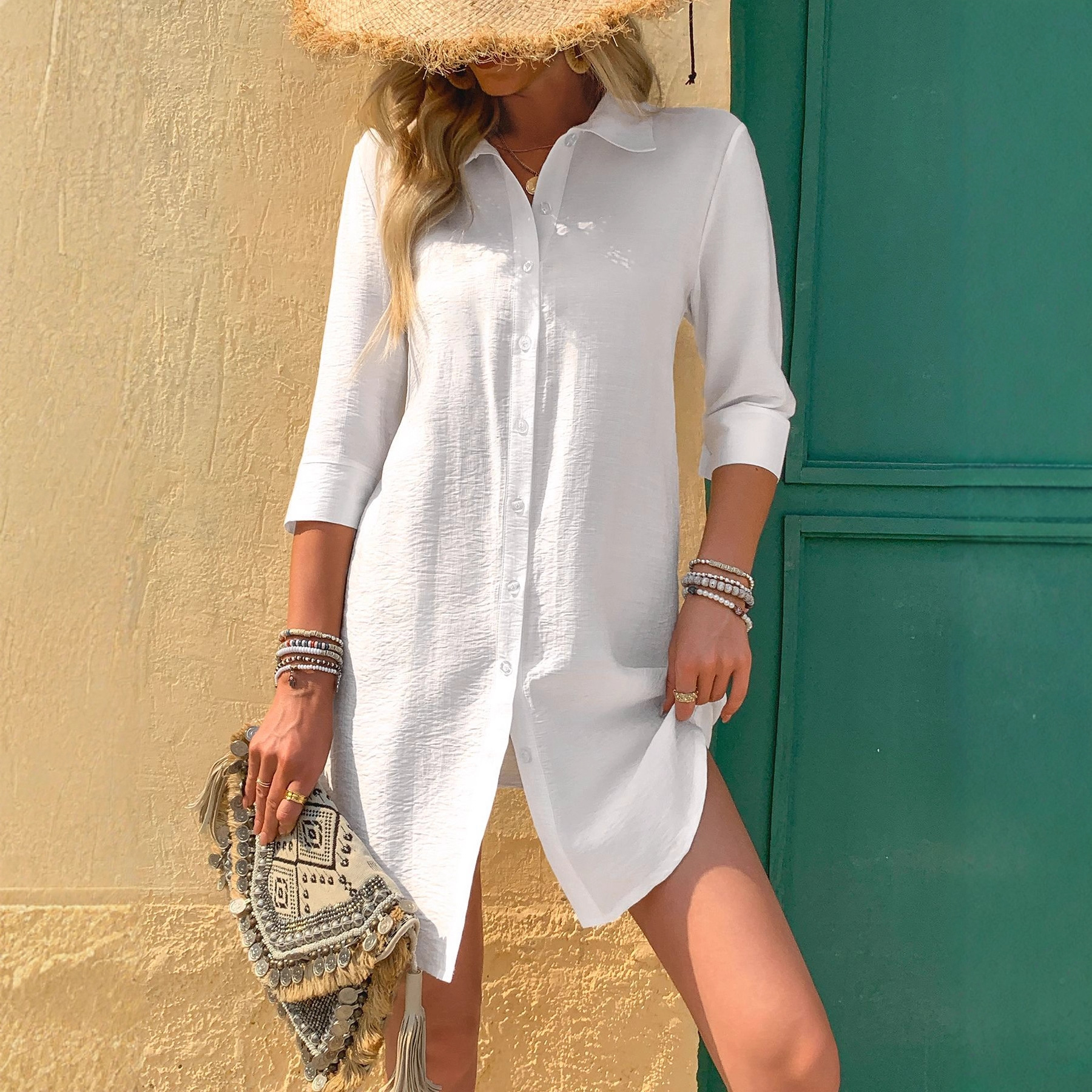 European and American Cross-Border Women's Clothing Simple White Knitted Shirt Women's Long-Sleeved French Design Niche Shirt Jacket Top