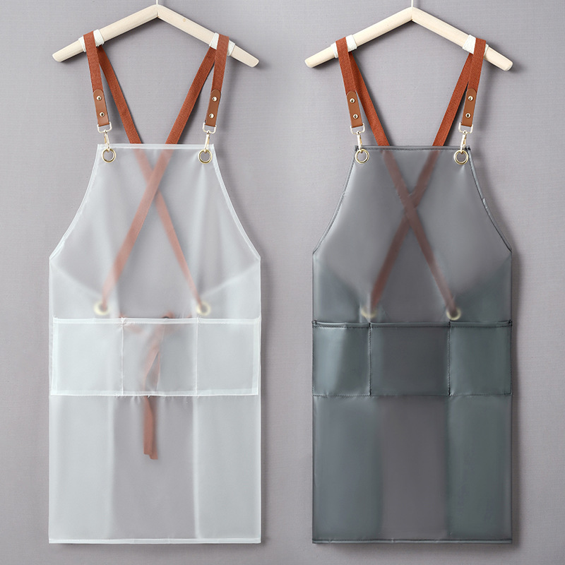New Apron Wholesale Waterproof and Oil-proof Strap Fashion Korean Style Overalls Household Kitchen Cooking Women's TPU Work Clothes