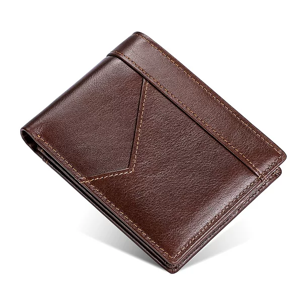 Multi Card Bit Leather Wallet Oil Wax Retro Top Layer Cowhide Money Clip Men's RFID Anti-theft Brush Large Capacity Money Sleeve