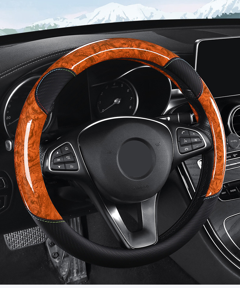 Factory Wholesale Four-Season Universal Anti-Slip Sweat-Absorbent Crystal Peach Wood Grain Car Steering Wheel Cover Protective Cover for Car
