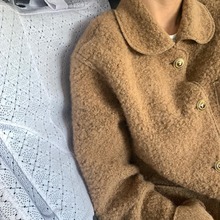 现货]韩国ins博主推荐Underson家同款娃娃领码边圈圈棕色羊毛外套