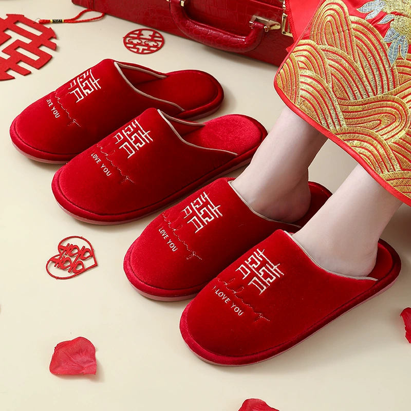 Домашние свадебные тапочки праздничные красные пара старших Свадьба Невеста пара поставок Свадьба Свадебная женщина