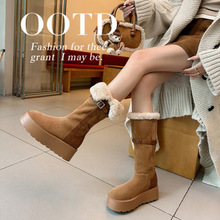 长筒靴女加绒松糕厚底冬季2025新款冬小个子百搭两穿不过膝雪地靴