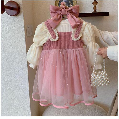 6503 Girls' Stylish Winter Dress  Children's Fleece Princess Dress Baby Pajama-like Sheer Dress
