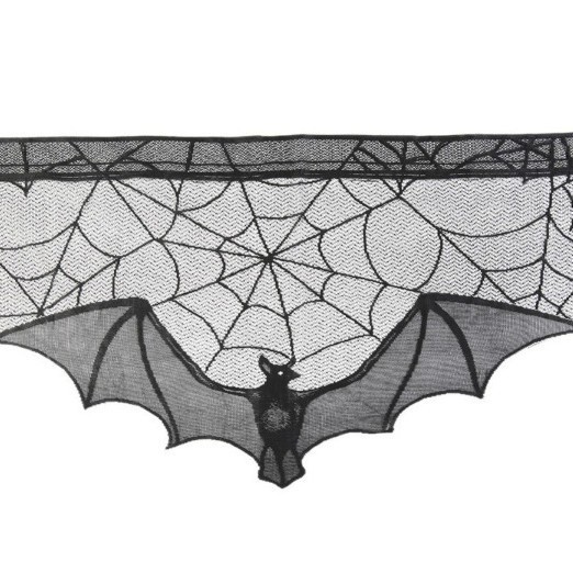Halloween encaje negro telaraña cortina de murciélago flor de fuego de Halloween tela de araña mantel de murciélago decoración