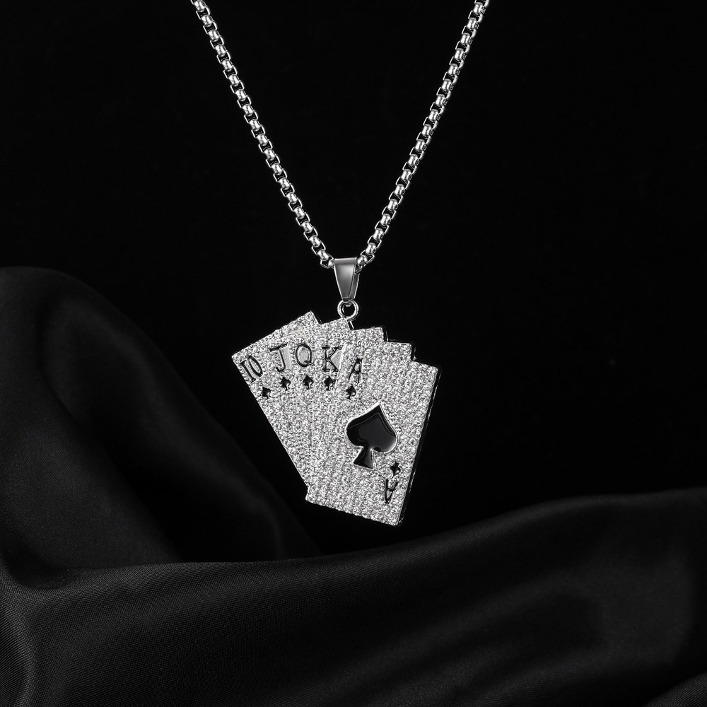 New Classic Flush Playing Cards Wild Titanium Steel Necklace display picture 4