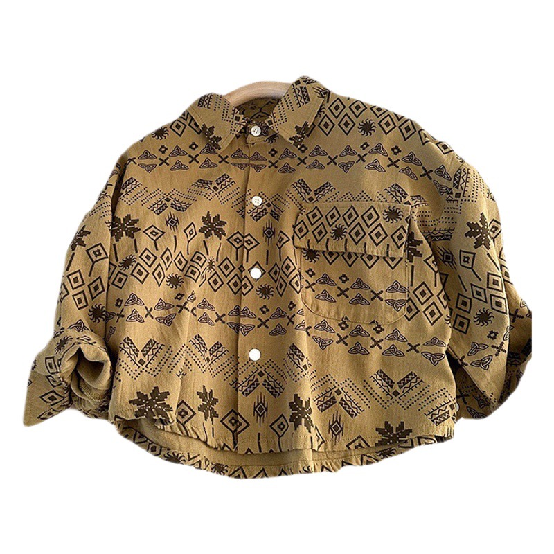 Camisa para niños fritos calle primavera y otoño moda casual solapa de manga larga camisa floral para niños otoño Estilo coreano estilo de Hong Kong top