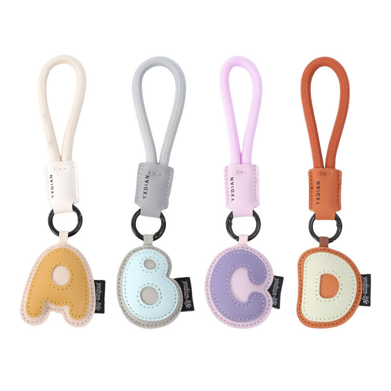 Cross-Border Original Japanese and Korean Keychain with English Letters, Leather Dopamine Bag Pendant, Small Accessory Gift