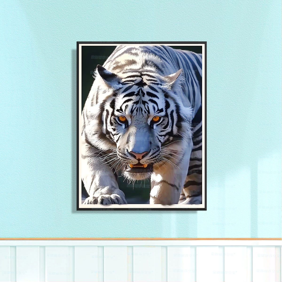 Mona Lisa real bordado de cruz tigre blanco nuevo estilo animal arte moderno sala de estar decoración pintura bordada de hilo a mano image 3