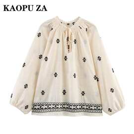 KAOPU ZA 2025欧美风春女装圆领长袖宽松刺绣雪纺衫时尚设计感潮