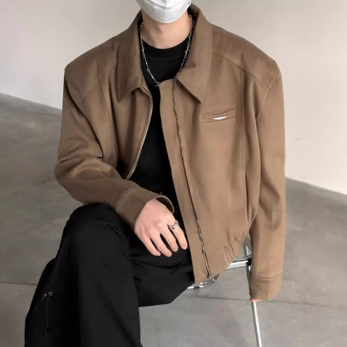 Cleanfit Men's Short Jacket Autumn/Winter Cool Style American Padded Shoulder Overcoat High-end Black Collar Baseball Coat