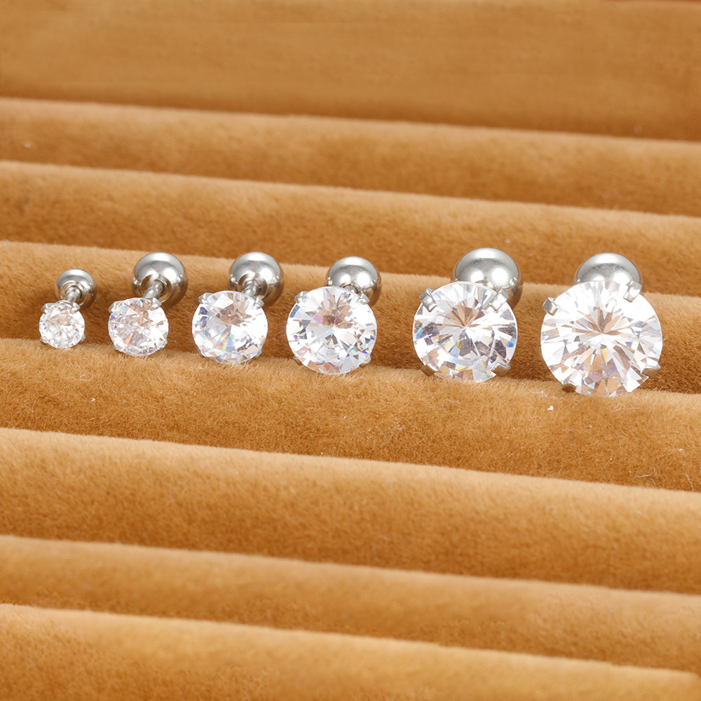 1 Piece Shiny Round Plating Inlay Stainless Steel Zircon Ear Studs display picture 1