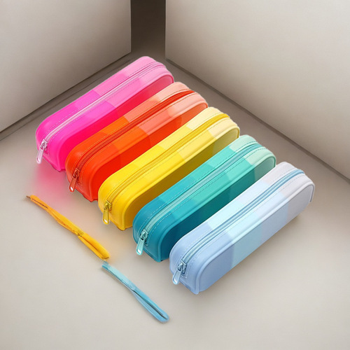 Piano Accordion Rainbow Zipper New Receipt Multi-layer Macaron Pen Bag High School Simple School Supplies Student Portable