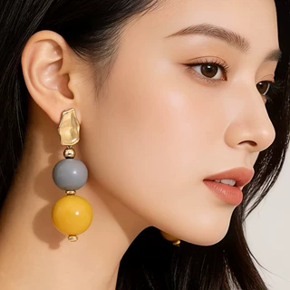 欧美跨境新款裂纹珠轻奢美拉德亚克力耳环耳饰小众高级感批发零售