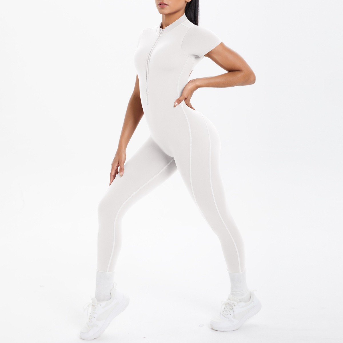 New Tight-Fitting Beautiful Back Hollow Out Short-Sleeved Long Pants Jumpsuit Sports Running Fitness One-Piece Yoga Suit_voghion.com