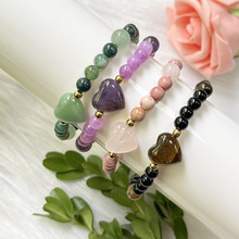 跨境temu热销天然石手链优雅爱心手串虎眼石粉晶紫晶绿东菱手饰