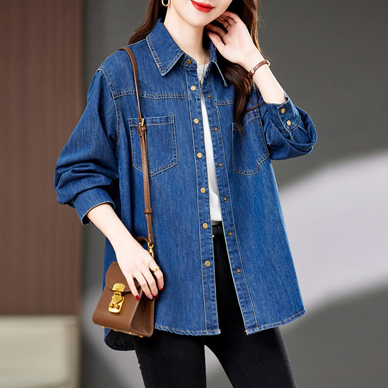 Denim Shirt Coat Women's Spring and Autumn 2025 New Casual Western Style plus size Loose Inner Layup Long Sleeve Top