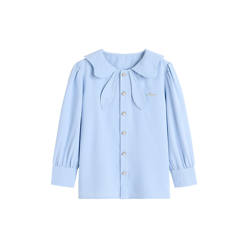 LAVI spring new girls' shirt medium and large children's clothing girls' casual lapel solid color bottoming shirt elegant lady