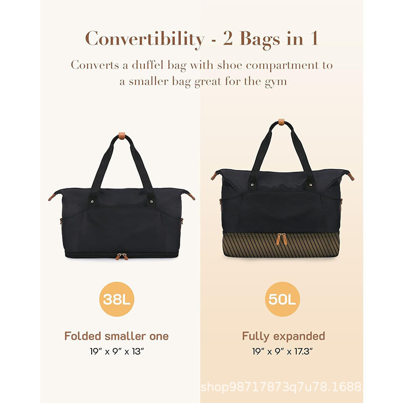Nueva bolsa de fin de semana expandible de mujer bolsa de viaje bolsa de viaje bolsa de noche con zapato compartimiento adecuado para viajar