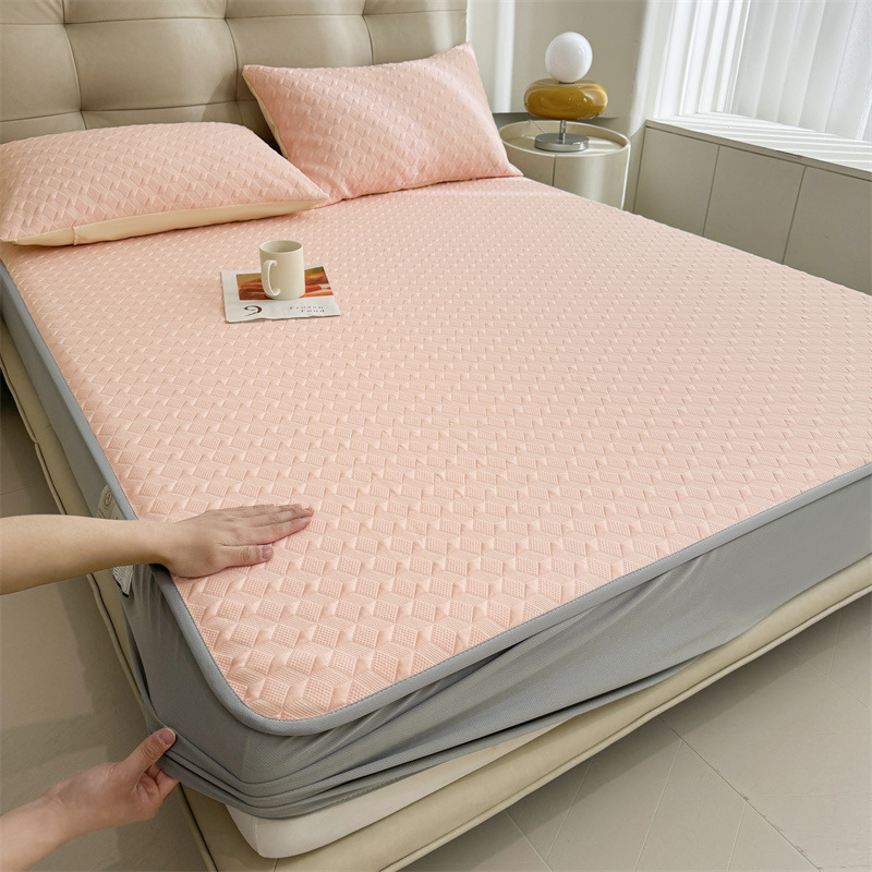 Sombrilla de cama de seda de hielo antibacteriana de verano, cubierta de cama fresca de una sola pieza, cubierta protectora de colchón todo incluido, juego de tres piezas 2