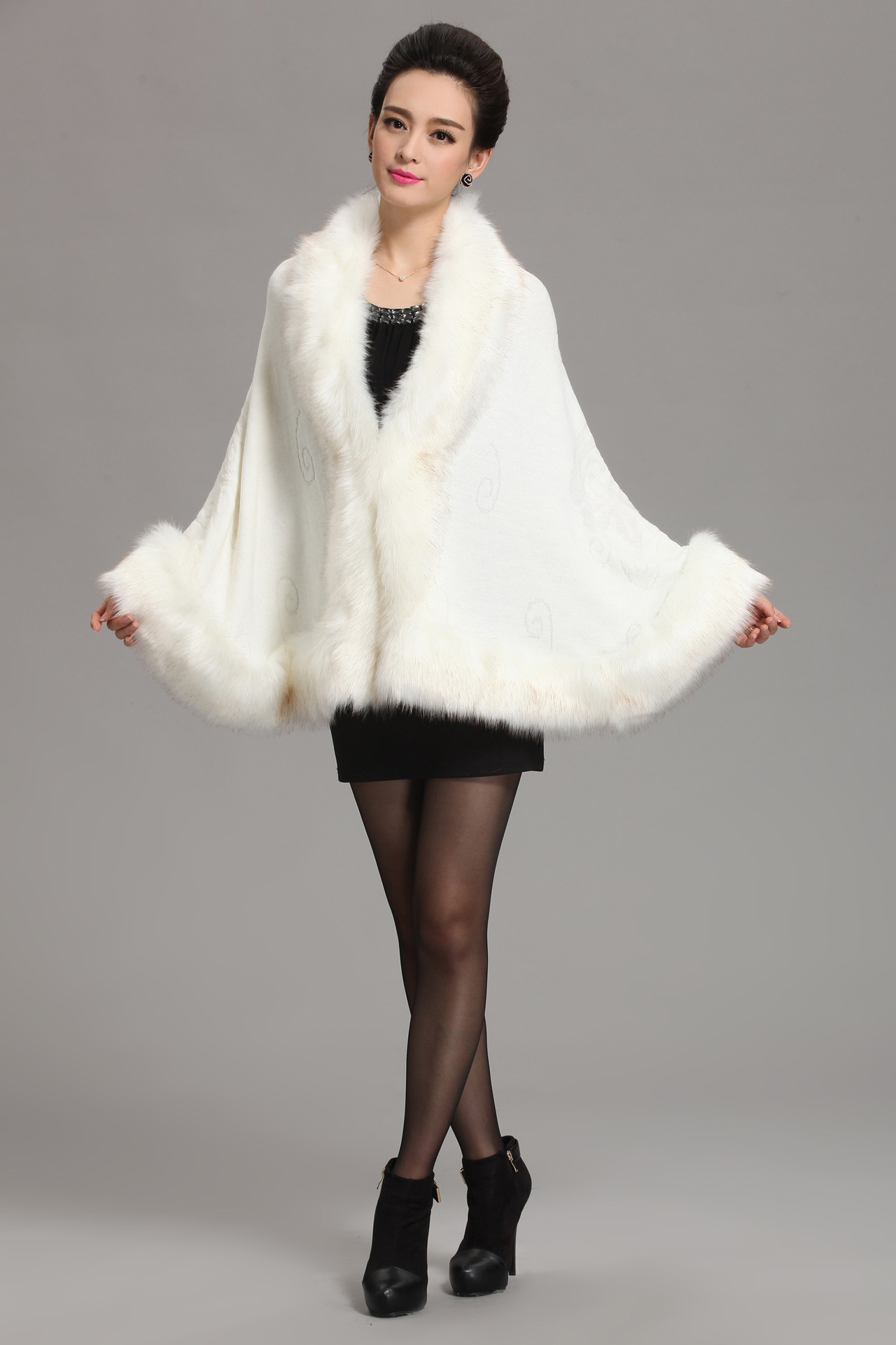 new  fox fur shawl cape large size women's knitted cardigan jacket_voghion.com