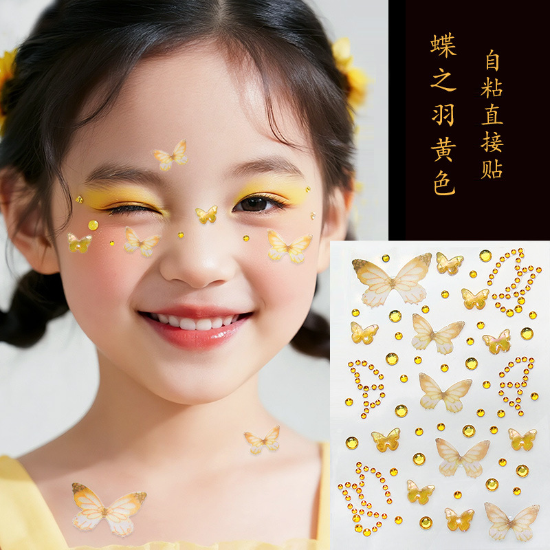 Parche de maquillaje de imitación de celebridades de Internet Parche de diamante Parche de diamante de mariposa Parche de diamante de imitación Parche de cara Parche de lágrima Parche de perlas de ojo Parche de diamante intermitente