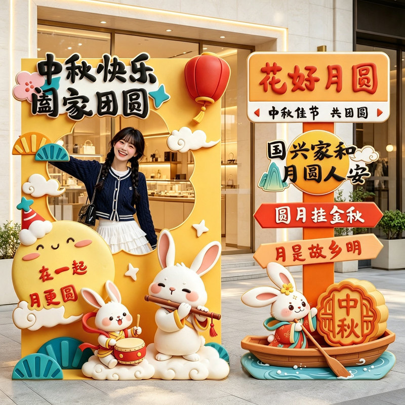 Mid-Autumn Festival scene setup, atmosphere decoration, photo frame, shopping mall store holiday event KT board, background wall props Mid-Autumn Festival scene setup, atmosphere decoration, photo frame, shopping mall store holiday event KT board, background wall props