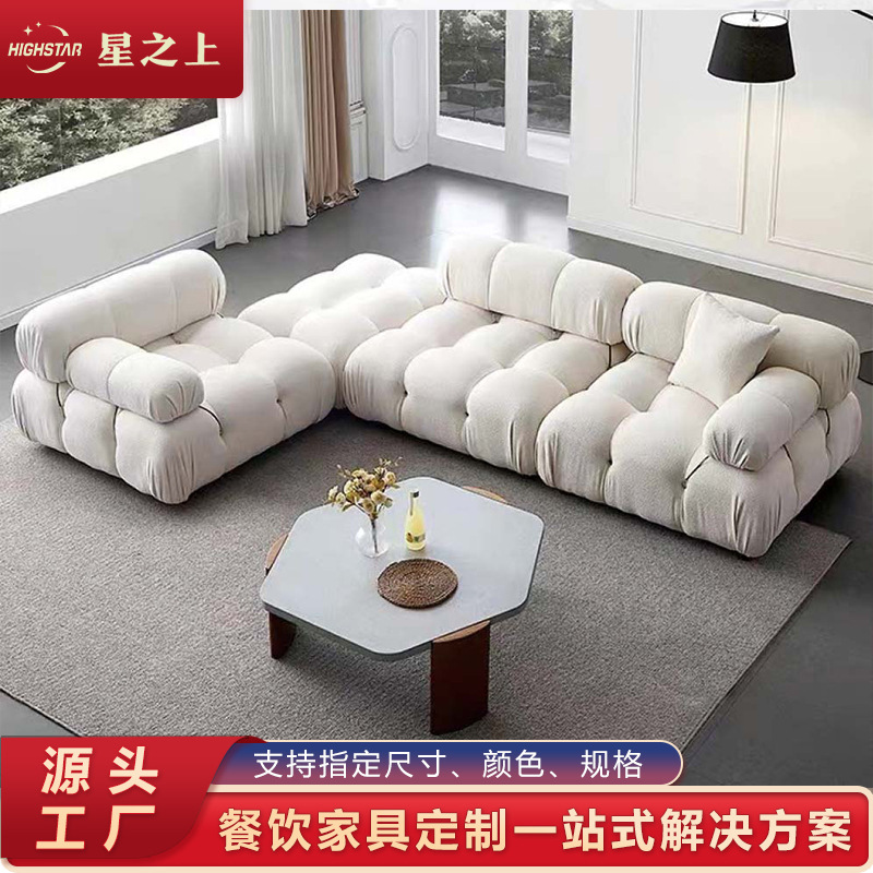 Designed Fabric Sofa with Deep Pull Buttons, Velvet Hotel Sofa, High-End Club Sofa, Can Be Fireproof